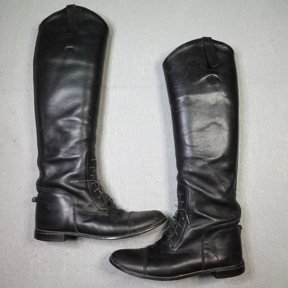 Vintage O’Sullivan Boots Womens 9 B Riding Equestrian Black Leather High Lace